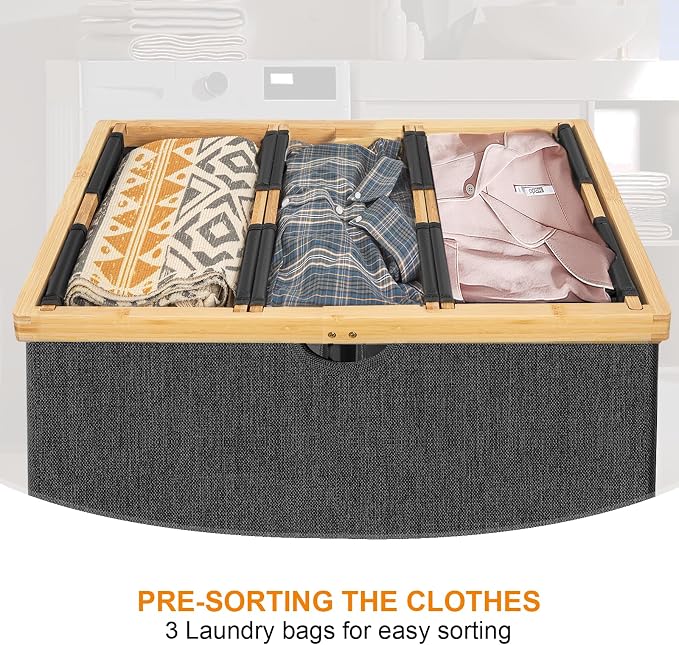 WOWLIVE 180L Laundry Hamper 3 Section, Bamboo Laundry Basket - Image 4