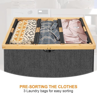 WOWLIVE 180L Laundry Hamper 3 Section, Bamboo Laundry Basket - Image 4