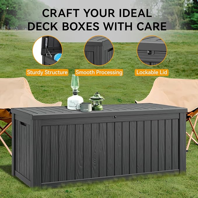 150 Gallon Outdoor Storage Box, Resin Deck Boxes Outdoor Waterproof - Image 4
