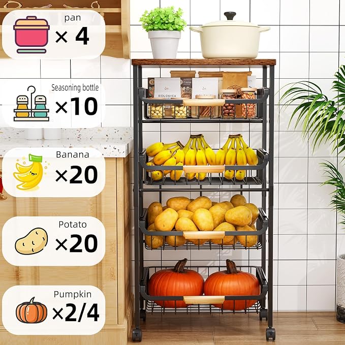 Storico 5-Tier Rolling Utility Cart Kitchen Storage Cart | Large Capacity - Image 2