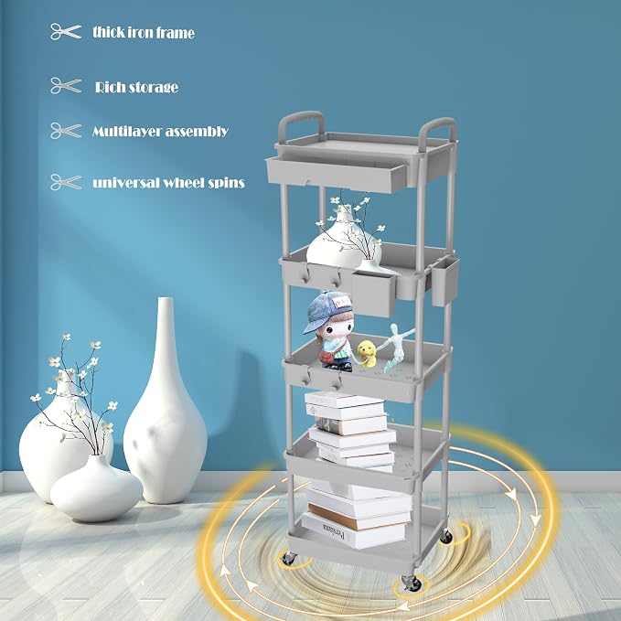 5 Tier Rolling Utility Cart - Image 3