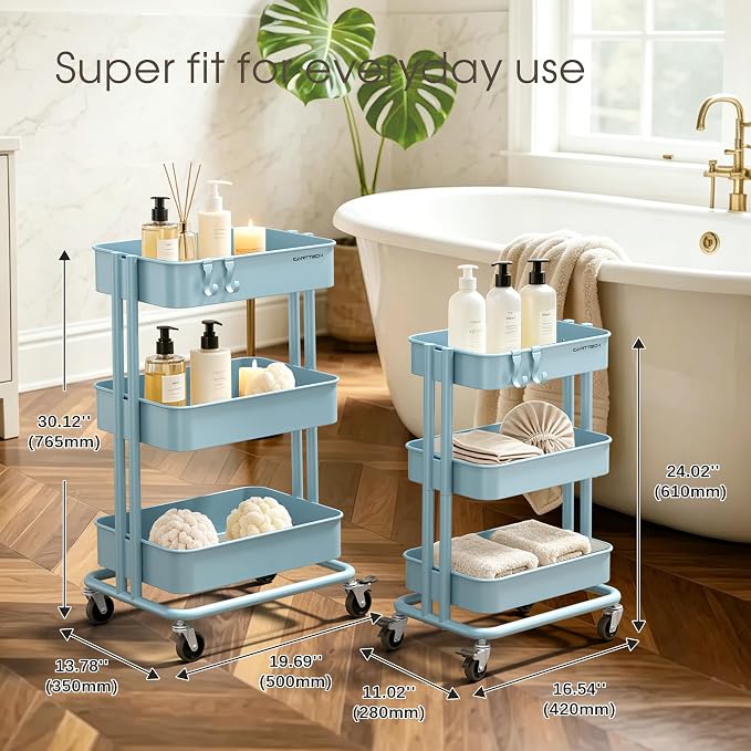 3 Tier Rolling Cart Metal Utility Cart - Image 2