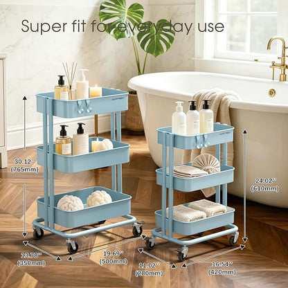 3 Tier Rolling Cart Metal Utility Cart - Image 2