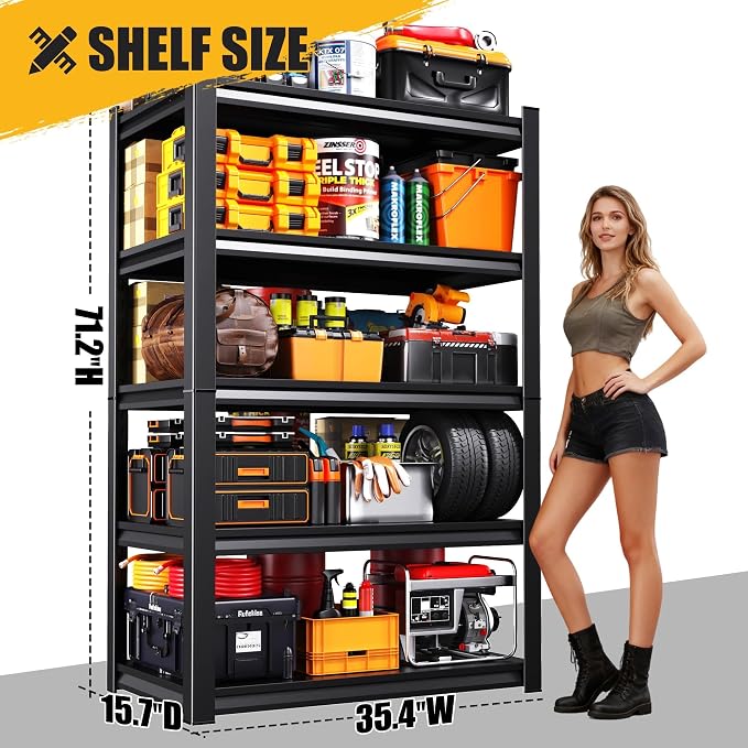 Set of 2 Garage Shelving Heavy Duty Storage Shelves, Metal Adjustable Shelving - Image 3