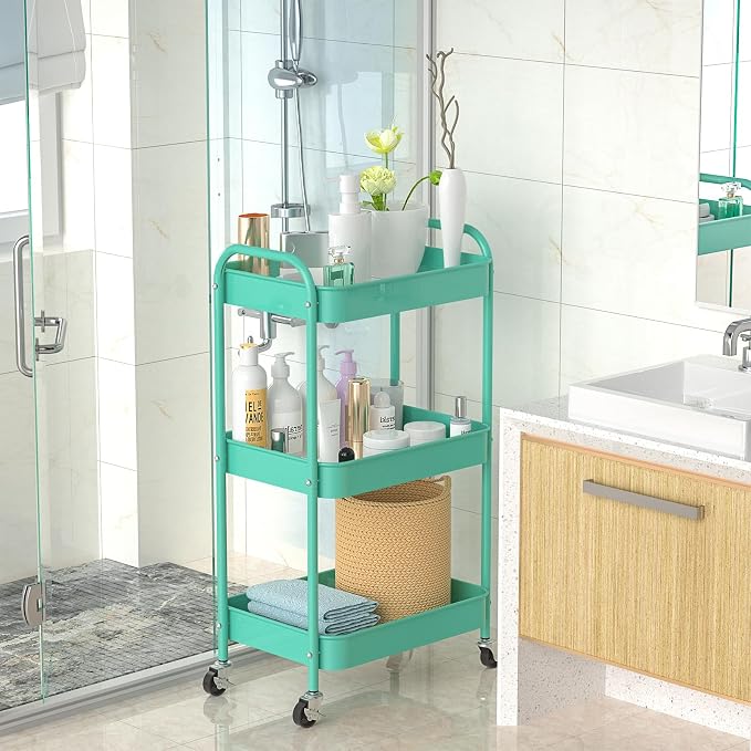 3-Tier Rolling Cart, Metal Utility Storage Carts - Image 4