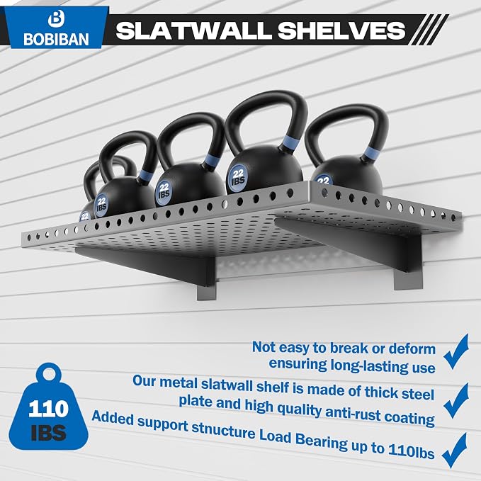 4 Pack Slatwall Shelves, Heavy Duty Grey Metal Slat Wall Shelf - Image 3