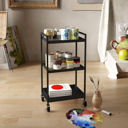 3-Tier Metal Cart with Wheels, Three Tier Rolling Cart, Utility Cart on Wheels - Image 5