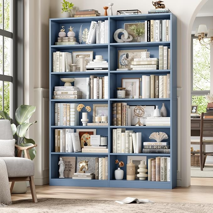 FACBOTALL Bookshelf and Bookcase, 6-Tier Double Wide Bookshelves, Freestanding - Image 4
