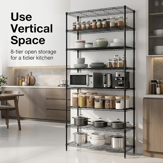 Finnhomy 8-Tier Wire Shelving Unit Adjustable Steel Wire Rack Shelving - Image 4