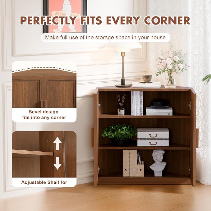 Casaphoria Farmhouse Corner Cabinet, Wooden Corner Storage Cabinet - Image 6