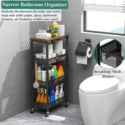Utility Slim Storage Cart, 4-Tier Narrow Bathroom Organizer and Storage Cart - Image 5