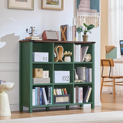 Joaxswe 9 Cube Storage Organizer, Farmhouse 47 Inch Wide Vintage Green Bookshelf - Image 9