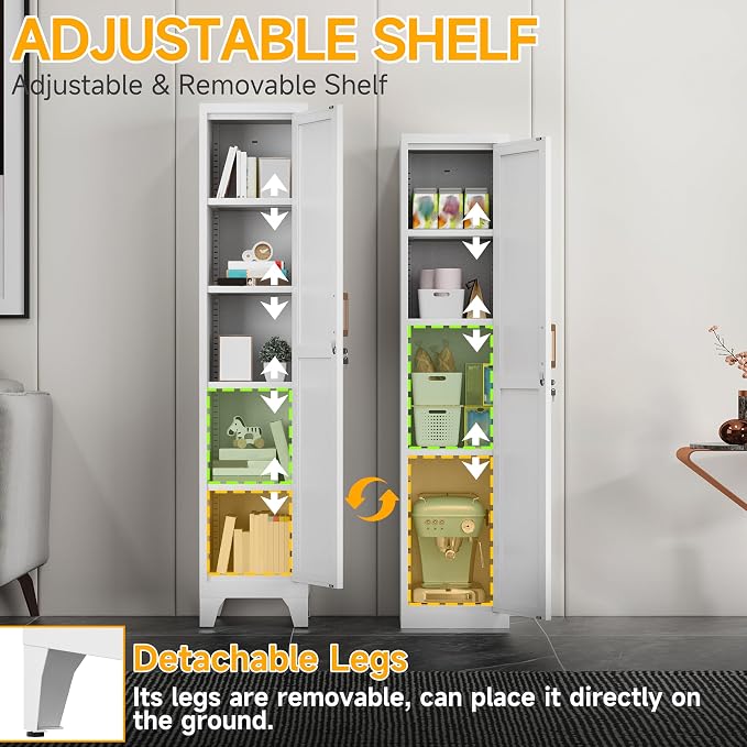 67"H White Metal Locker with 1 Lockable Door and 4 Adjustable Shelves - Image 5