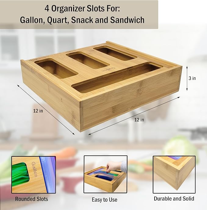 Ziplock Bag Organizer for Drawer – Bamboo Ziploc Bag Holder - Image 2