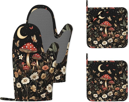 Red Mushroom Butterfly Heat-Resistant Silicone Oven Mitts and Pot Holders by Unknown