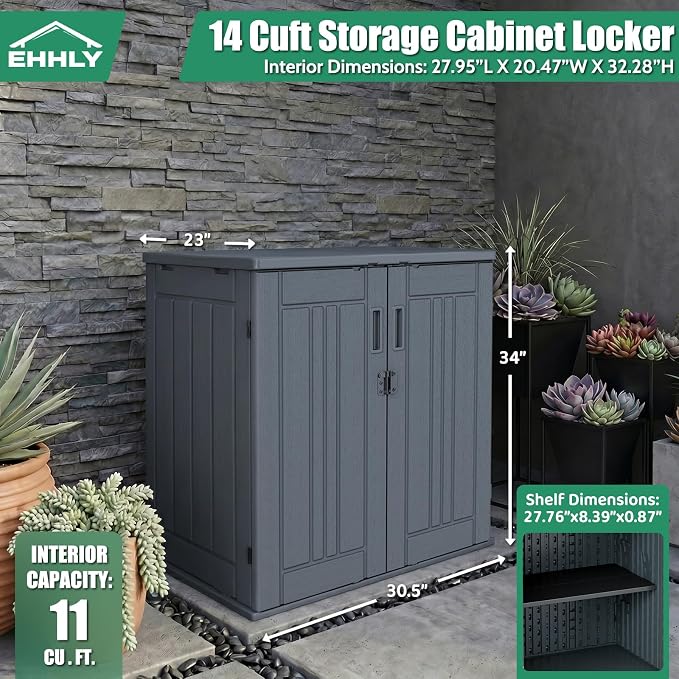 EHHLY Heavy Duty Small Storage Cabinet Outdoor Weatherproof, 14 Cuft Garage - Image 2