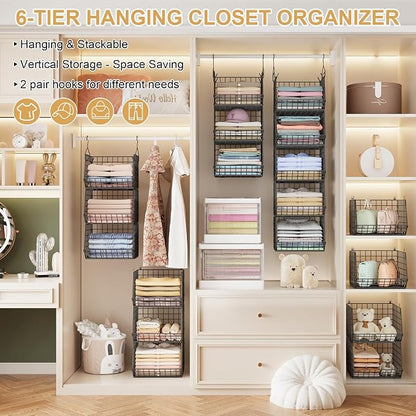 6 Tier Closet Hanging Organizer, Clothes Hanging Shelves - Image 4