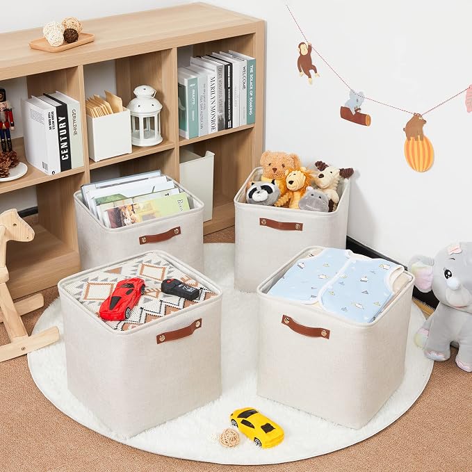 HNZIGE 13x13x13 Cube Storage Bins, Fabric Storage Cubes Baskets - Image 4