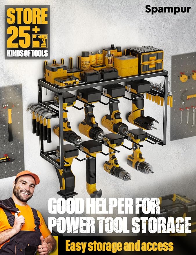 Spampur Power Tool Organizer, 8 Drill Holders Wall Mount, 3 Layer Heavy Duty - Image 5