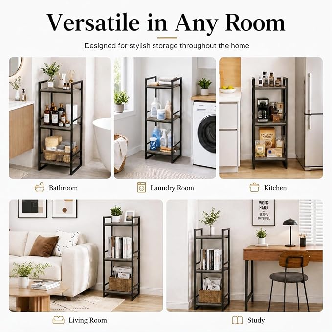 BYFU 3 Tier Bathroom Storage Open Shelf Grey Metal Corner Storage Rack | 33.5" - Image 7