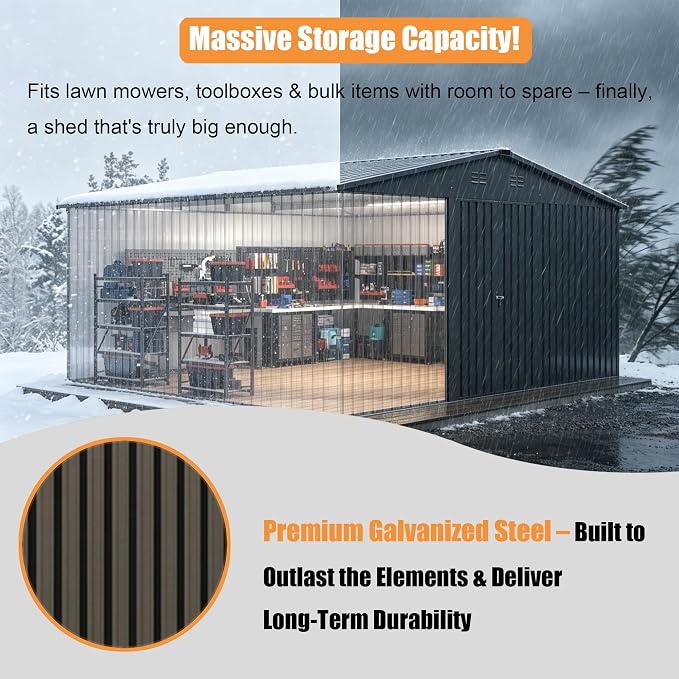 14x12 FT Outdoor Storage Shed, Metal Garden Shed - Image 7