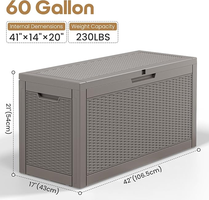 Outdoor Storage Box, 60 Gallon Resin Deck Boxes Outdoor Waterproof - Image 2