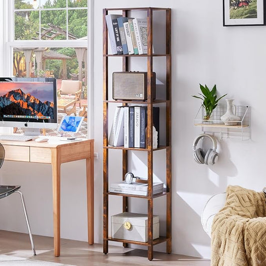 YUFAM 6 Tier Tall Skinny Bookshelf, Narrow Bookcase, Wooden Shelf, Narrow Shelf by YUFAM