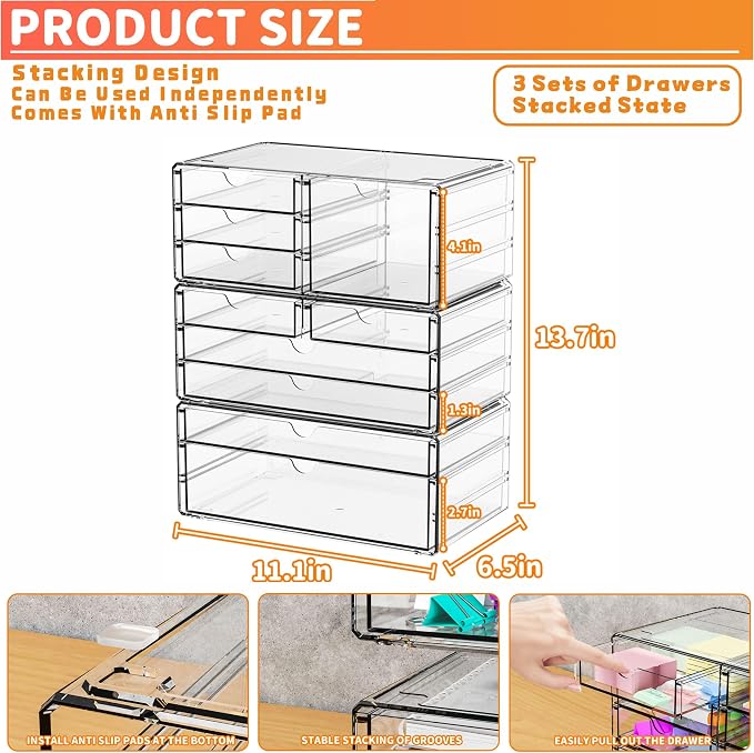3 Pack Clear Storage Drawers - Image 3