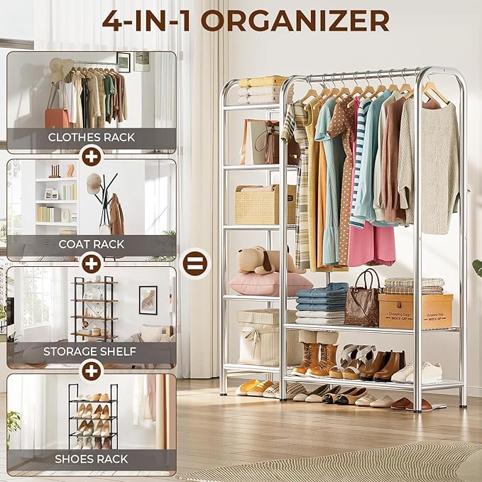 Heavy Duty Clothes Rack with 5 Tiers Shelves, Max Load 670LBS, Portable - Image 3