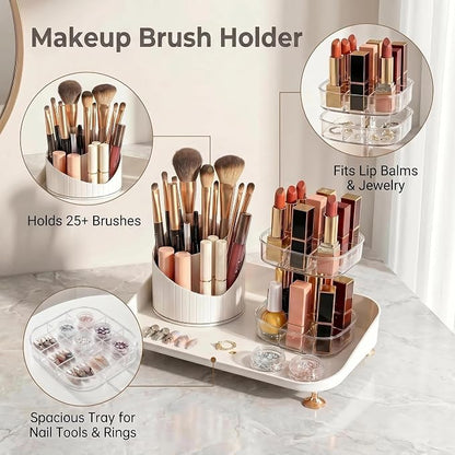 Makeup Brush Holder with Lid, 360 Rotating 3-in-1 Acrylic Organizer - Image 2