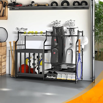 PLKOW Sports Equipment Organizer Rack, Garage Ball Rack, 2 Golf Bag Storage and - Image 7