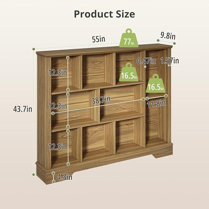 10-Cube Storage Bookcase, Modern 3-Tier Wooden Storage Organizer Open Bookshelf - Image 2