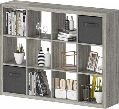 furtble Bookshelf with Storage Bins, 12-Cube Storage Organizer, Modern Wood by furtble