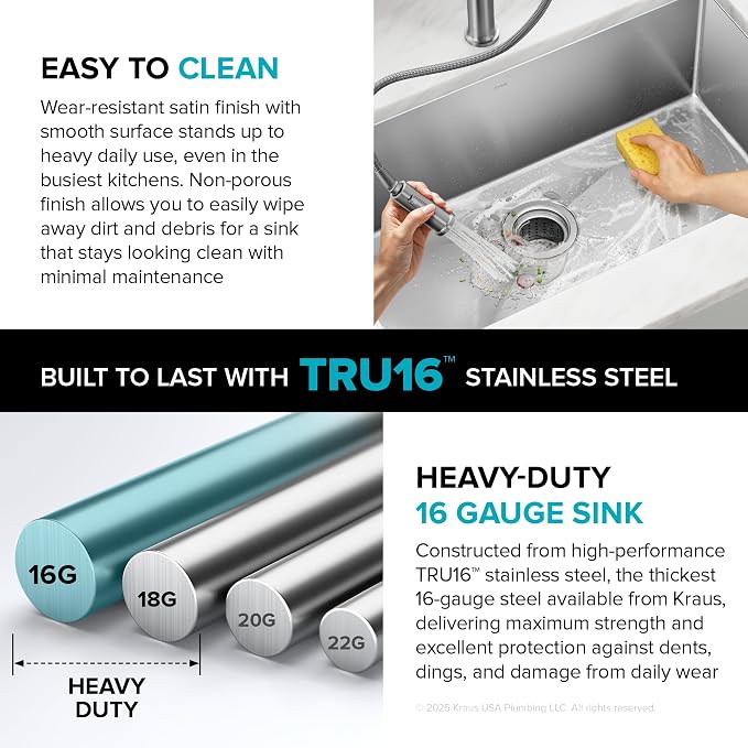 KRAUS Standart Pro 30 -inch Undermount Single Bowl 16 Gauge Stainless Steel - Image 9