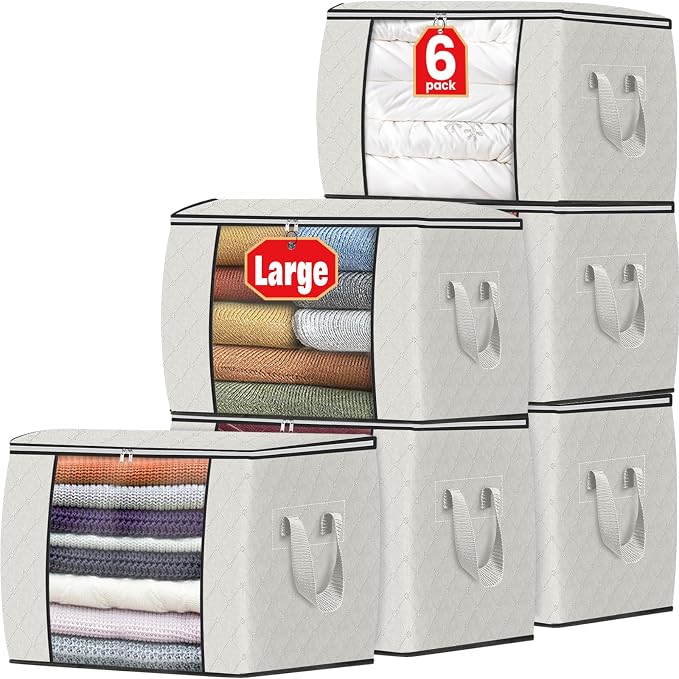 Fab totes 24 Gallons Clothes Storage, Foldable Thick Fabric Blanket Storage Bags by Fabtotes