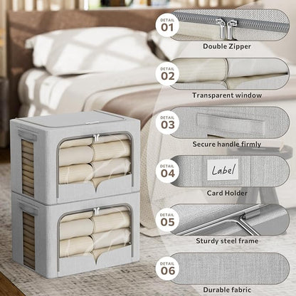 FHSQX 3 Pack Clothes Storage Bins Foldable Metal Frame Storage Box Stackable - Image 3