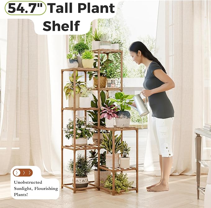Bamworld Plant Stand Indoor Outdoor Corner Plant Shelf 54.7" Tall Plant Table - Image 2