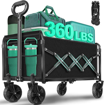 Collapsible Wagon Cart with Wheels Foldable, 360 Lbs Heavy Duty Folding Utility by Unknown