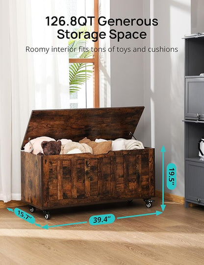 HYZ Storage Chest, 39.4'' Wooden Storage Bench - Image 2