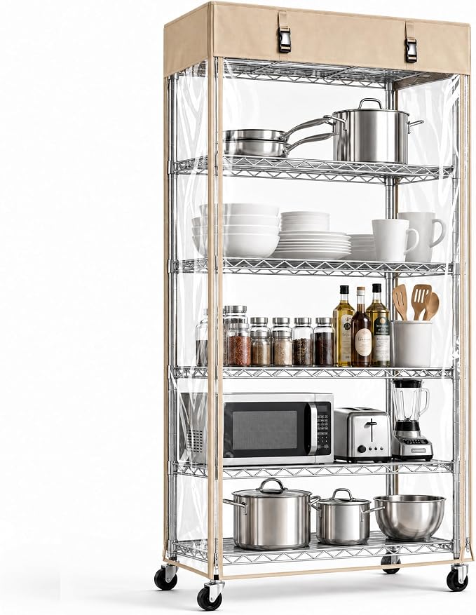 6-Tier Wire Shelving with Clear Cover, organization, and access simple and by Ximbanok