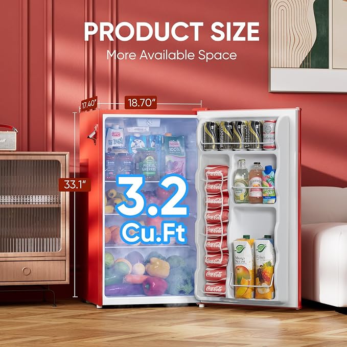 Upstreman 3.2 Cu.Ft Retro Mini Fridge - Image 2