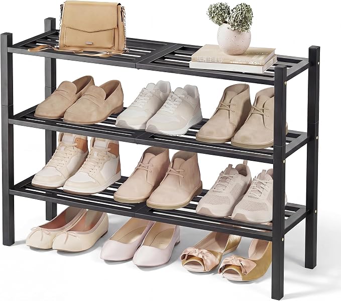 SONGMICS Bamboo Shoe Rack for Closet, Stackable Shoe Oragnizer by Unknown