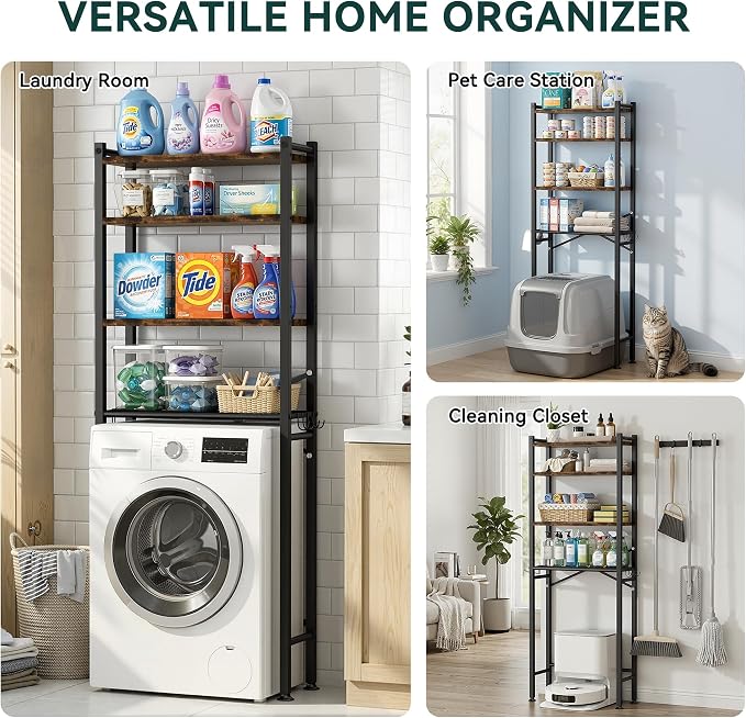 GloTika 4-Tier Over The Toilet Storage, 69.3" H, 150lb Capacity, Carbon Steel - Image 9