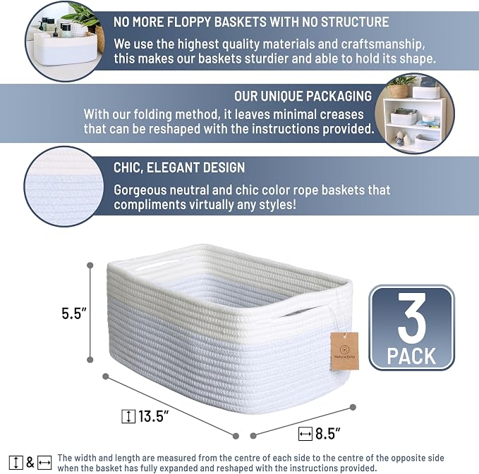 NaturalCozy 13.5”x8.5”x5.5” Rectangle Storage Baskets - Image 2
