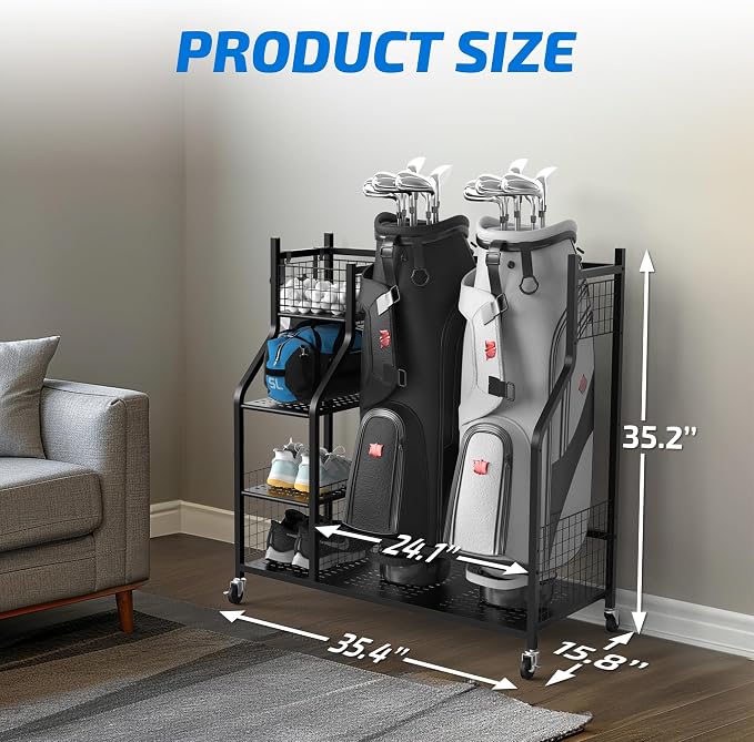 PLKOW Golf Bag Storage Garage Organizer, Extra Large Size Golf Bag Storage - Image 6