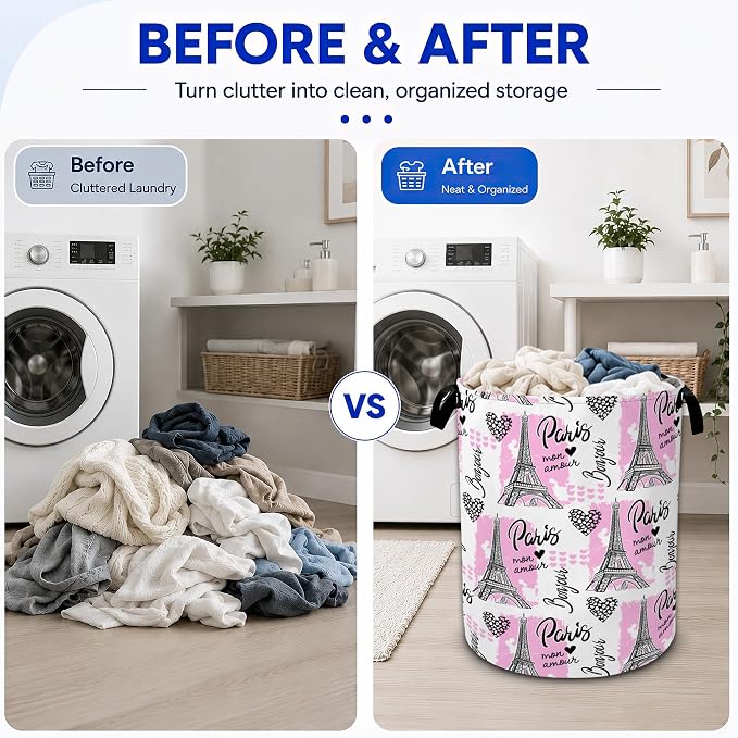 Paris Eiffel Tower Laundry Basket, Waterproof Collapsible Storage Bin - Image 4
