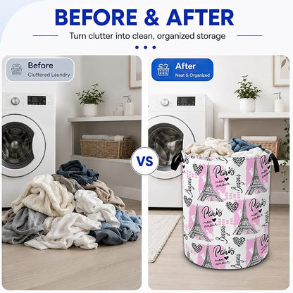 Paris Eiffel Tower Laundry Basket, Waterproof Collapsible Storage Bin - Image 4