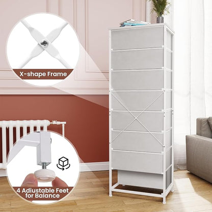 Fabric Dresser for Bedroom, 8 Drawer Tall Vertical Skinny Tower | Wooden Top - Image 5