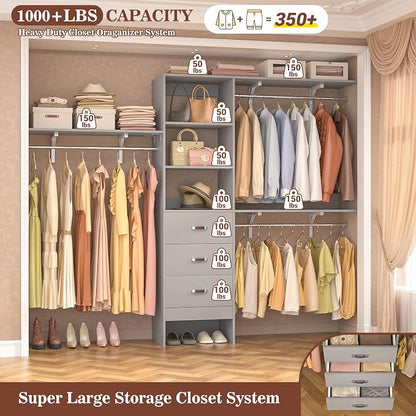 iSunirm 8FT Closet System, Wall Mount Bedroom Wardrobe - Image 3