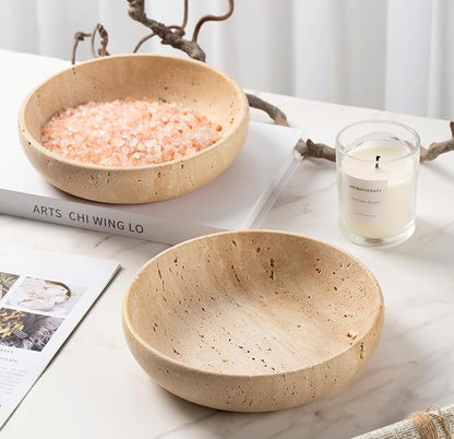 Natural Travertine Decorative Bowl 7.8", Handmade Stone Catchall Bowl - Image 6